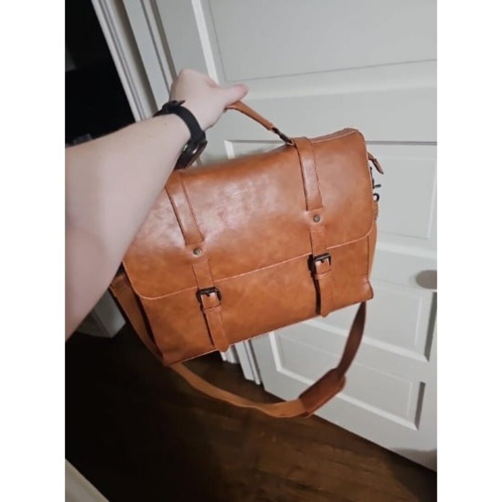 Men's Messenger Bag Vintage 15.6 Inch Waterproof Leather Laptop Briefcase Large